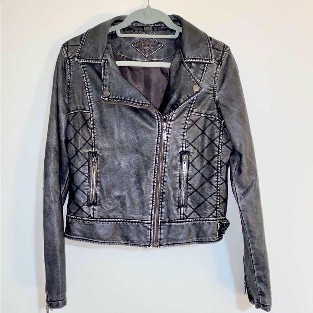 Joujou Leather Jacket w/buckles crop, quilted